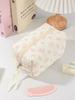 Floral Bow Cotton Makeup Bag, Large Travel Cosmetic Pouch, Flower Print Storage Organizer, Durable & Stylish Design
