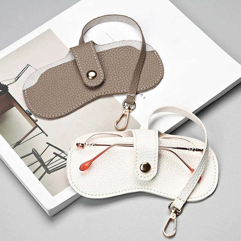 PU Leather Simple Eyewear Storage Bag Solid Color Glasses Protective Cover Lychee Pattern Soft Sun Glasses Pouch for Friend Gift