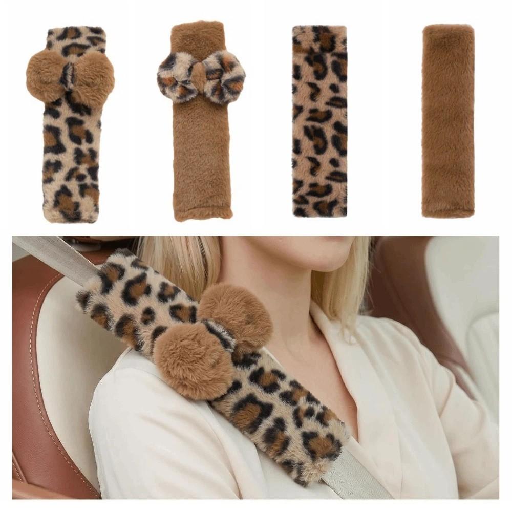 Soft Fluffy Plush Seat Belt Ornaments Leopard Print Car Seat Belt Cover Children's Car Safety