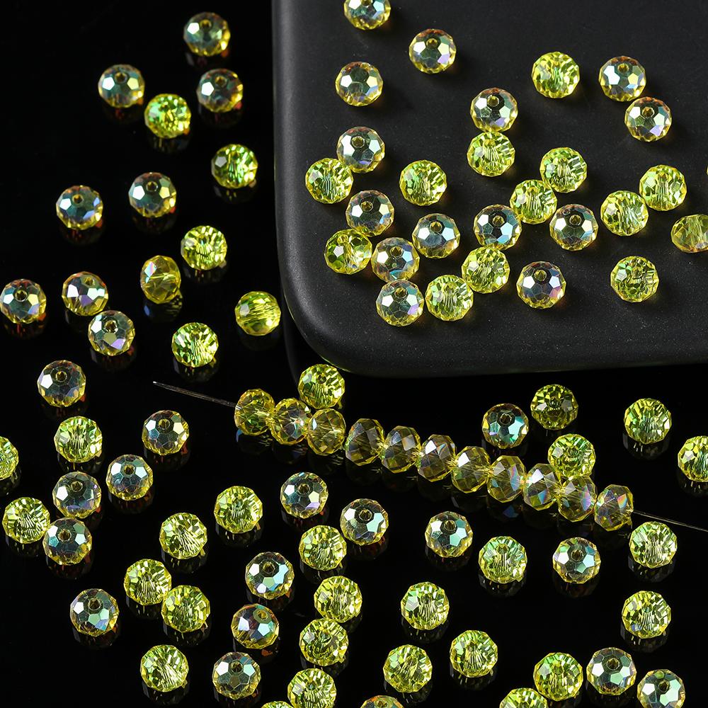 50pcs AB Color Glass Faceted Flat Round Beads Spacer Loose Beads for DIY Necklace Bracelet Earring Jewelry Making Accessories
