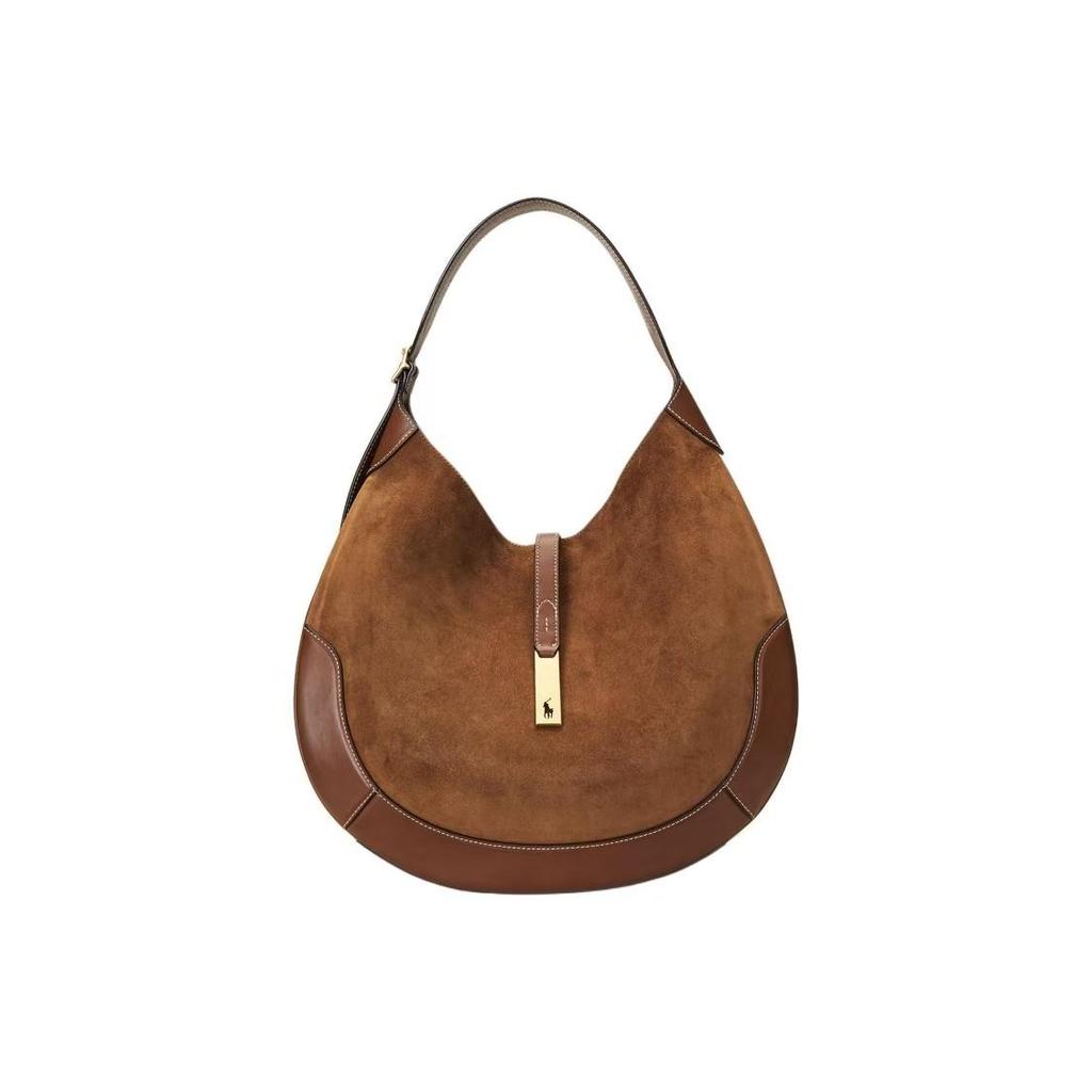 Polo Ralph Lauren Polo ID Logo Magnetic Closure Leather Tote Shoulder Bag Large Women Bags Brown WAPOBAG02V20122