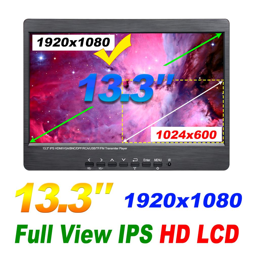 13,3 tums IPS-skärm Bil Nackstöd MP5 Videospelare 2K 1920*1080 Skärm Elektroniskt Album AV HDMI VGA BNC Ingång 2*2W Högtalare