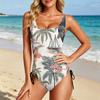 Women Swimsuit Tummy Control Push Up Scoop Neck Bathing Suit Adjustable Side Drawstring Slimming Swimwear