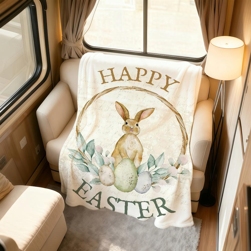 Easter Cute Bunny Retro Egg Cartoon Art Rabbit Warm Soft Plush Blanket For Sofa Living Room Nap Home Bedroom Travel Gift Hogar