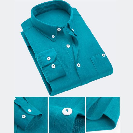 Men Vintage Turn Down Collar Sztruksowe guziki Plus Size Business Slim Shirt