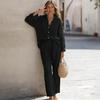 Women's Casual Two Piece Outfit Long Sleeve Button Down T Shirt And Wide Leg Pants Set Fall Spring Lounge Set