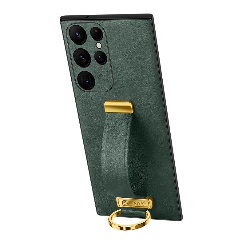 Business High End Brand Fashion Wristband Phone Case for Samsung Galaxy S23 S22 Ultra Fold 2 3 Luxury Leather Metal Ring Soft Cases