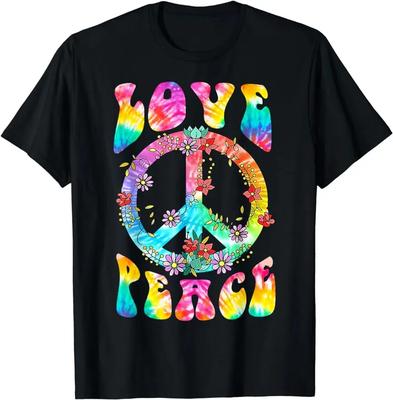 FRIEDENSZEICHEN Liebe 60er-Jahre Stil Batik Hippie Kostüm T-Shirt Unisex Stil Shirts für Frauen Lässige Oberteile Druck Streetwear T-Shirts