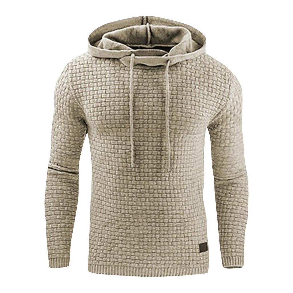 Men's Casual Solid-color Checkered Hoodie, Long-sleeved Hoodie, Sweatshirt And Jacket
