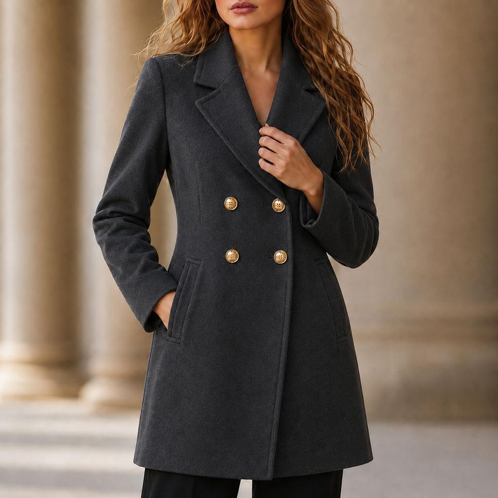 Cappotto da donna in lana doppiopetto di media lunghezza per uso formale e casual