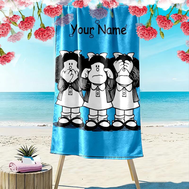Name Custom Mafalda Print Beach Towel, Large Soft Quick Dry Towel for Beach Camping Swimming