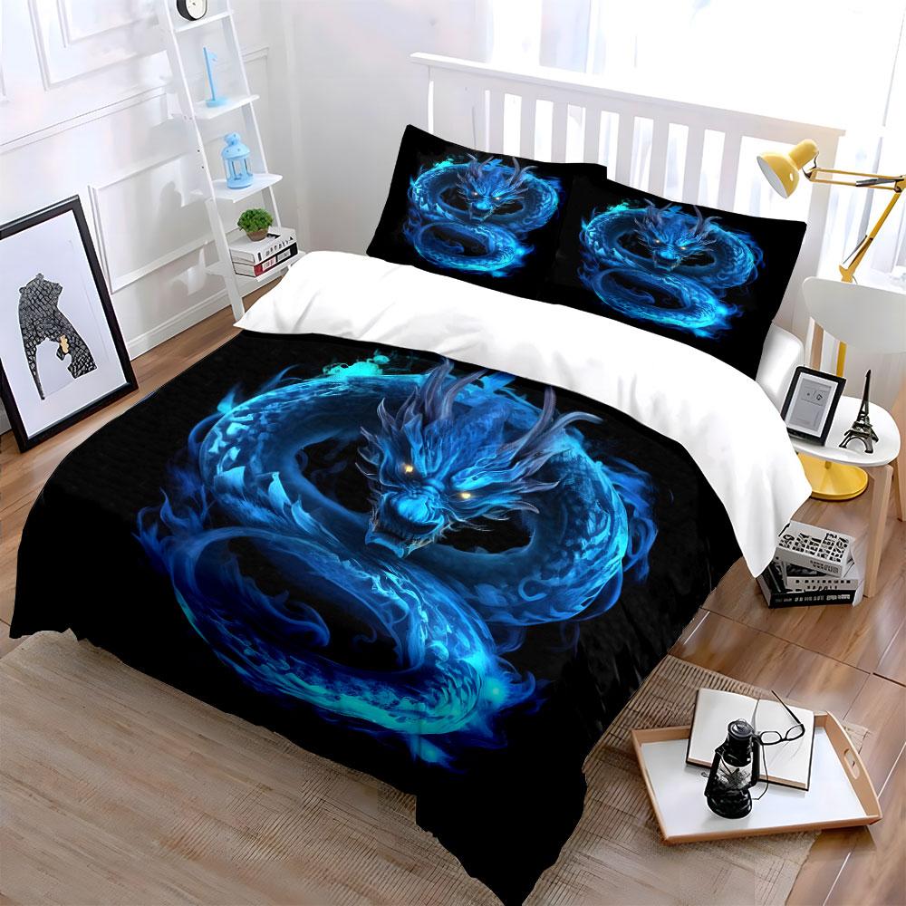 Fiery Azure Dragon's Grace. Bedding Sets Duvet Covers Pillowcases(1* Duvet Cover 2* Pillowcases Without Duvet Insert)