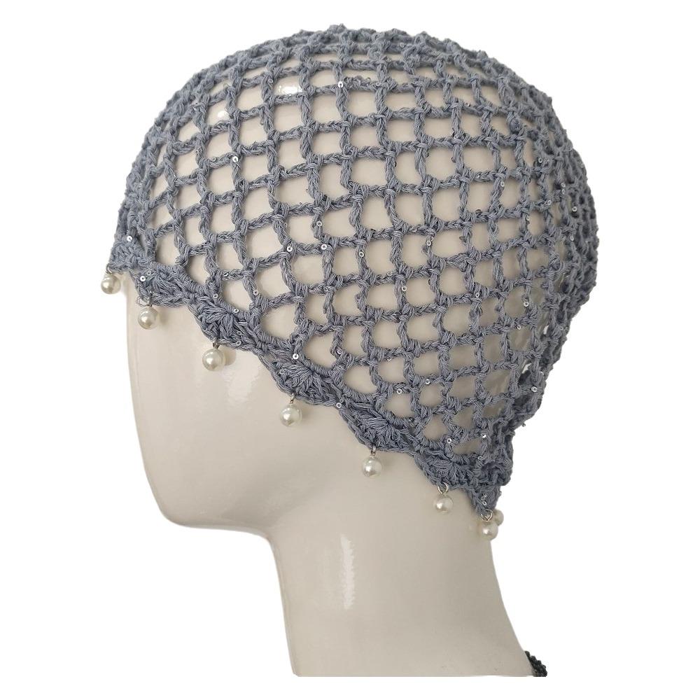 Beads Tassels Crochet Hollow Knitted Hat Bohemian Style Ethnic Style Hat  Apparel Accessories синий