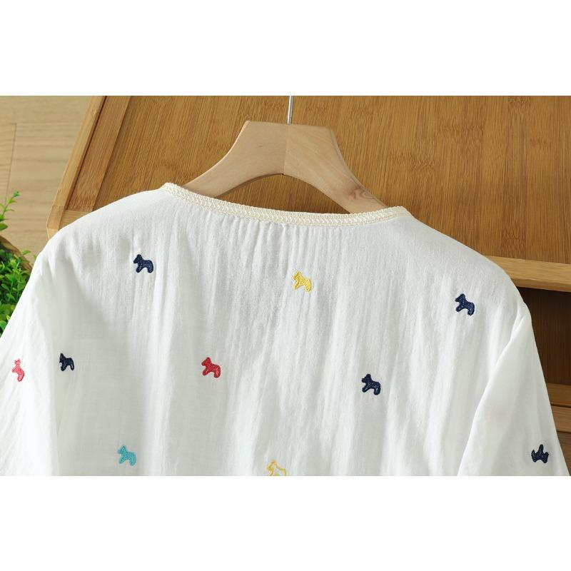 DIMANAF 2026 Taglie Forti Estate Donna Camicette Camicie Tunica Oversize Ampia Casual Cotone Lino Top da Donna Ricamo Floreale