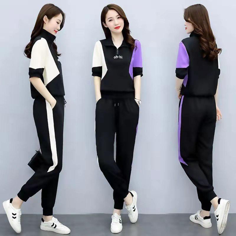 Women's Summer 2023 Fashion Suit: Stylish Two-Piece Casual Jogger Set