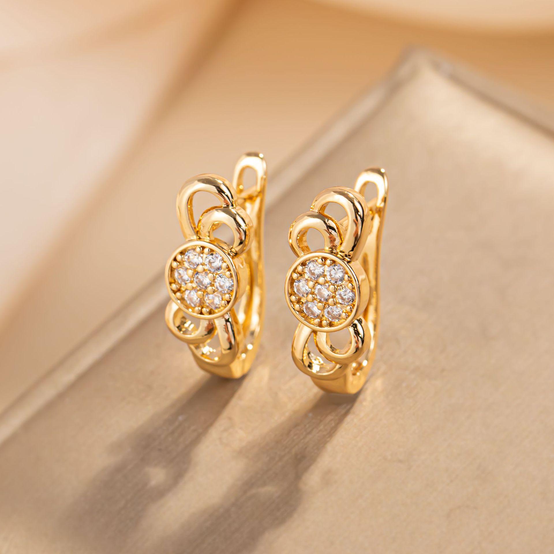 European Retro Luxury Zircon Stud Earrings - Versatile Korean Style for Women