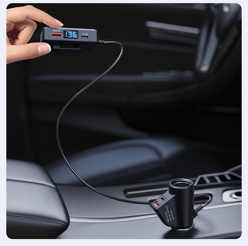 Multifunctional Car Charger with QC3.0+PD Fast Charging, 12V/24V Compatibility, and Voltage Display