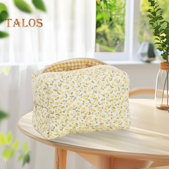 Cosmetic Bag Flower Print Zipper Closure Makeup Brush Storage Bag Reusable Makeup Organizer Toiletries And Beauty Tools Pouch