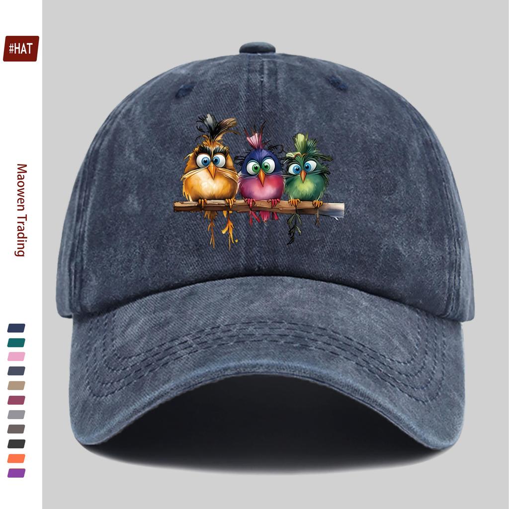 pc Fun Cute Three Birds Print Baseball Cap Casual Design Sun Hat Comfortable And Lightweight Buckle Adjustable Fashion Skateboa