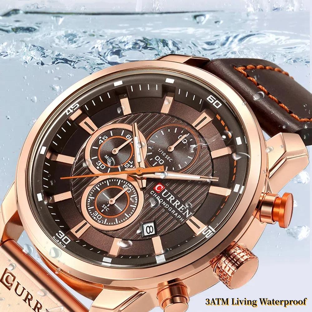 CURREN Fashion Mens Watches Quartz Casual Sports Waterproof Leather Strap Date Business Male Wristwatches Clock Montre Homme