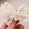 Hair Tie Ribbon Lace Bowknot Decor Imitation Pearl Pendant High Elastic Rubber Band Hair Rope Hair Accessories