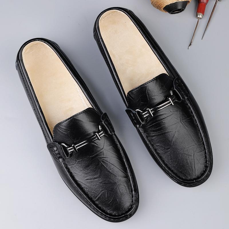 Plush Penny Loafers Men Casual Shoes Leather Dress Shoes Slip-on Sneaker Flats Winter Fur Moccasins Fleece-lined Driving Shoes