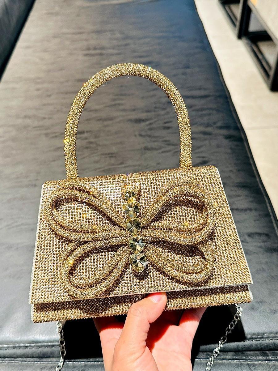 

Сумочка для ужина Guangzhou, инкрустированная бриллиантами женская бабочка, модная сумка через плечо для знаменитостей золотой