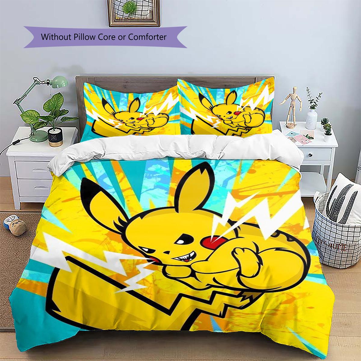 

Pikachu Patterned Pillowcase & Duvet Cover Set Decor Anime Bedding for Bedroom Use Premium Gift for Anime Collectors.-TING 135x200cm