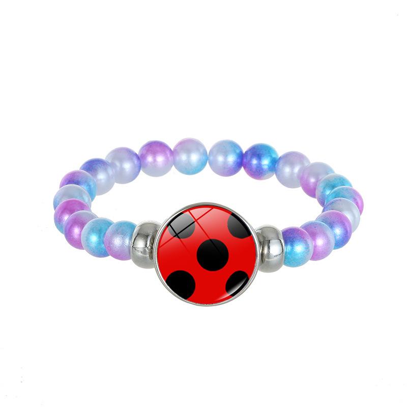Ladybug Bear Paw Print Beaded Bracelet with Polka Dot Time Gem