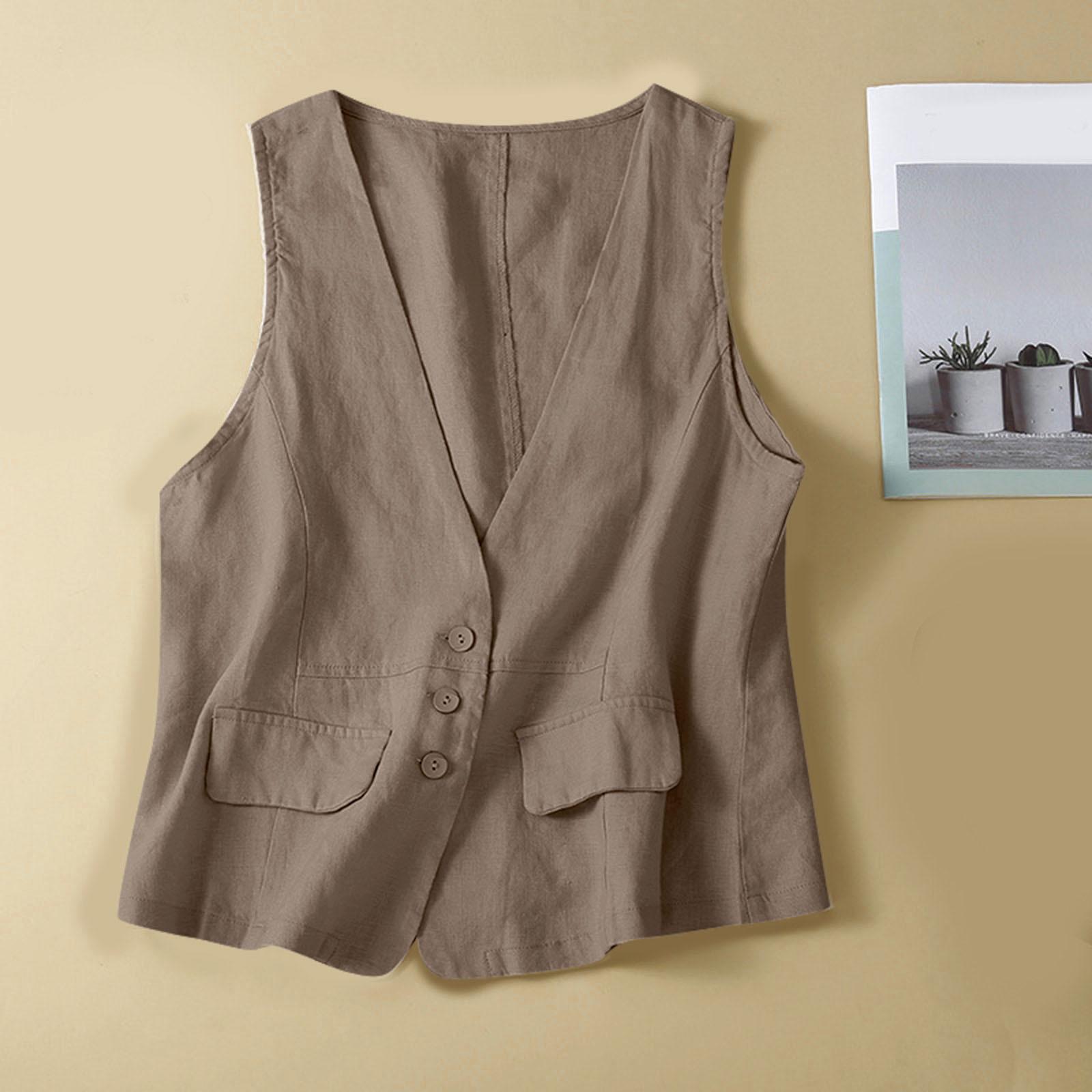 

Винтажный жилет, летний однотонный однотонный жилет без рукавов с глубоким v-образным вырезом, хлопково-льняная тонкая верхняя одежда, жилет, пальто XXL хаки
