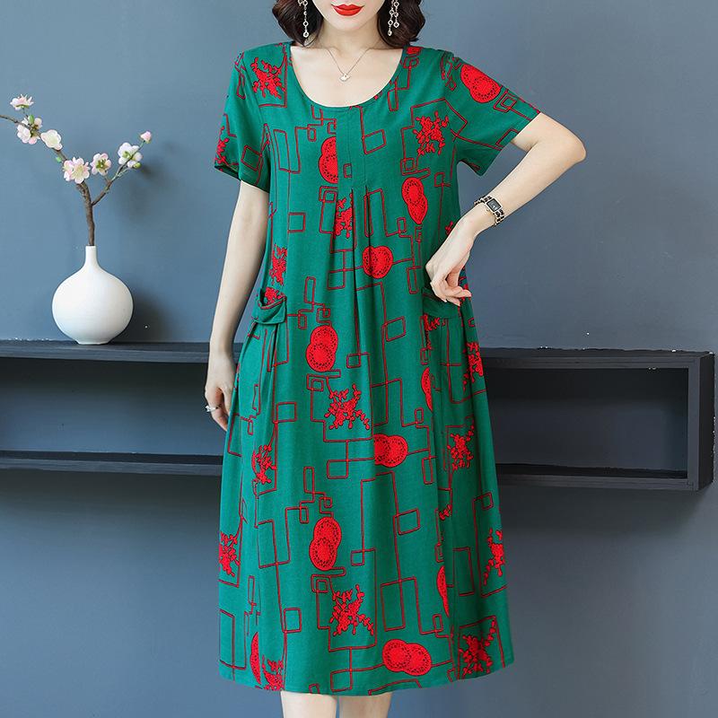 The New High-end Summer Good Cotton and Silk Dress Is Fattened and Enlarged, and Women's Clothing Is Suitable for Fat People's Skirts Dresses.