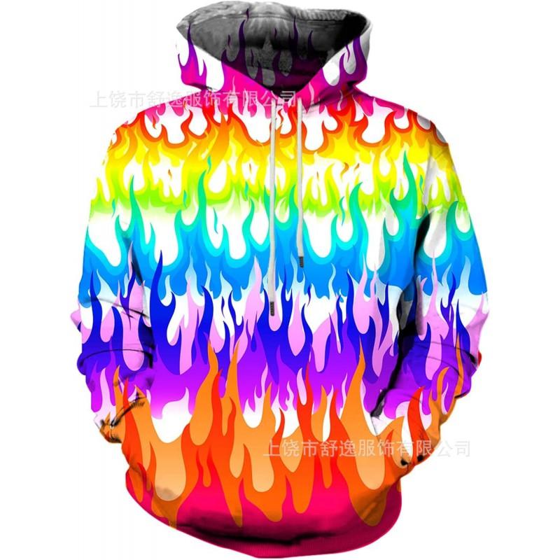 Mens Hooded Sweatshirt With Digital Print Loose Fit Long Sleeve Casual Pullover Daily Wear
