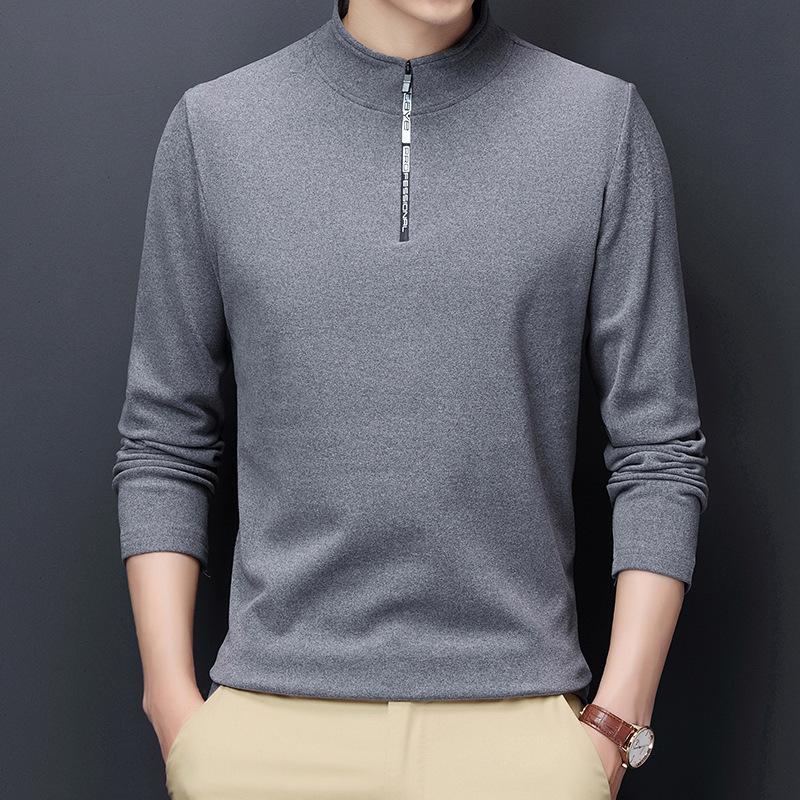 

Мужская футболка с длинным рукавом, теплая футболка с застежкой-молнией, двухсторонняя имитация немецкого бархата, тонкая однотонная футболка с длинным рукавом для мужчин