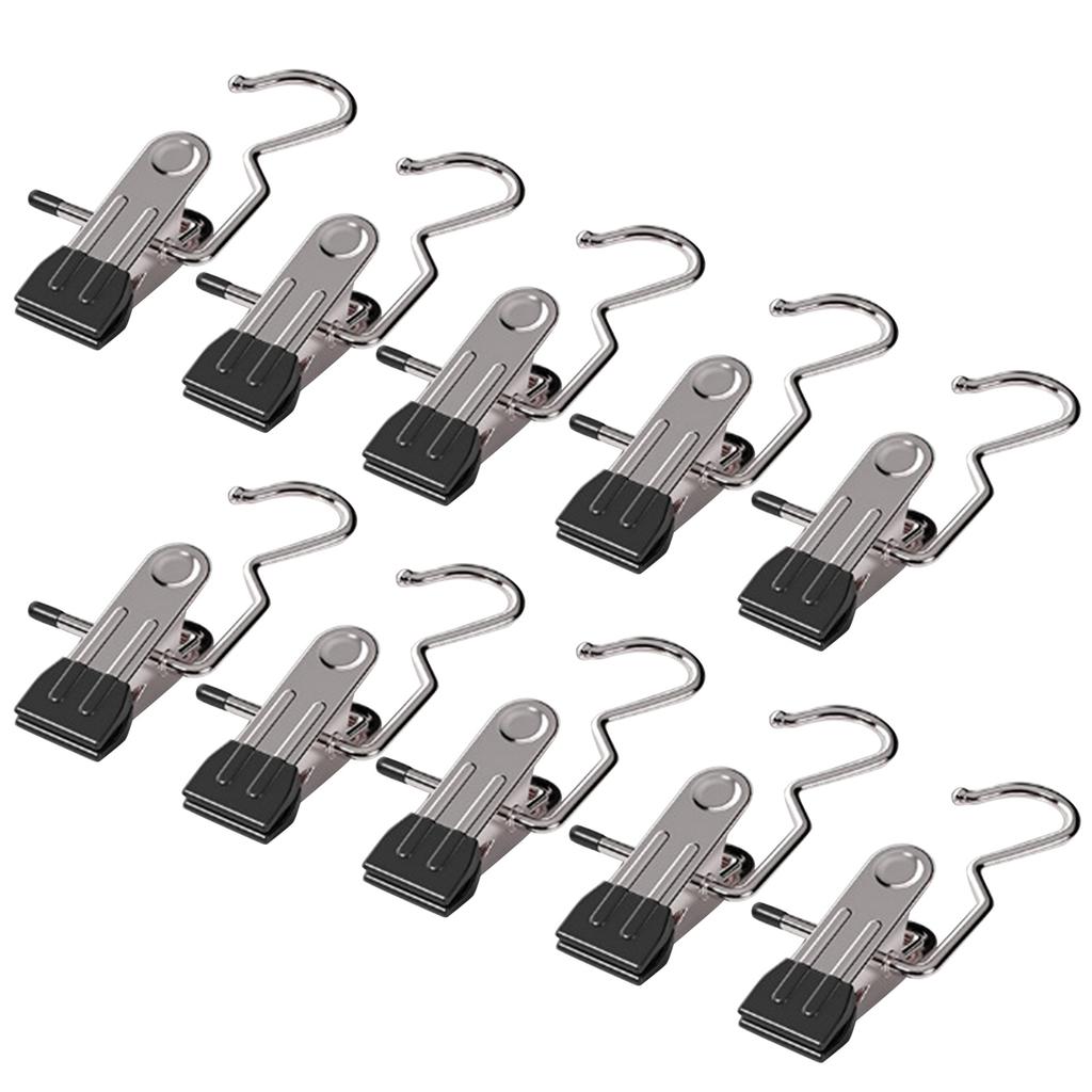 Set of 10pcs Durable Clips Bag Hanger Pants Hooks Stainless Steel Garment Clips for Travel and Home Clothing Storage
