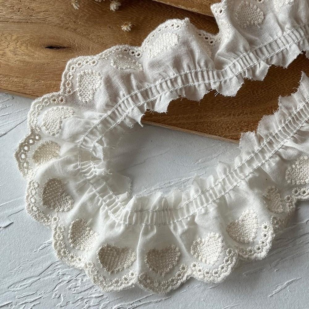 Finitura a Ruffle Larga 5 cm Fai da Te Bordo Gonna in Pizzo Stropicciato Ricamato con Cuori in Cotone Nastro Pieghettato Tessuto Pieghettato Accessori per Cucito