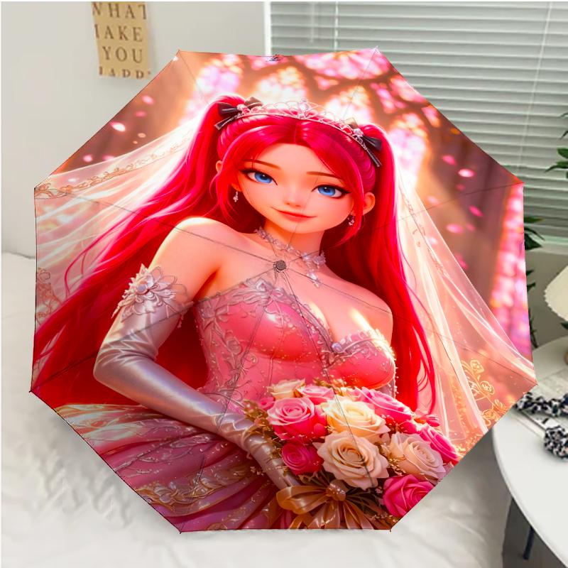 Demon Hunter Print Automatic Umbrella, 8 Rib Iron Frame, Plastic Handle, Suitable for Outdoor Travel &Daily , Ideal Gift