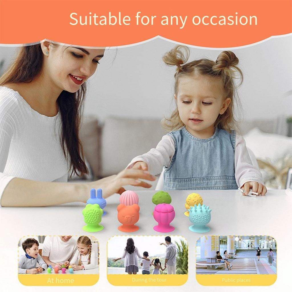 8Pcs Silicone Sensory Suction Cup Toy for Stress Relief and Relaxation with Texture Design for Kids and Adult Calming