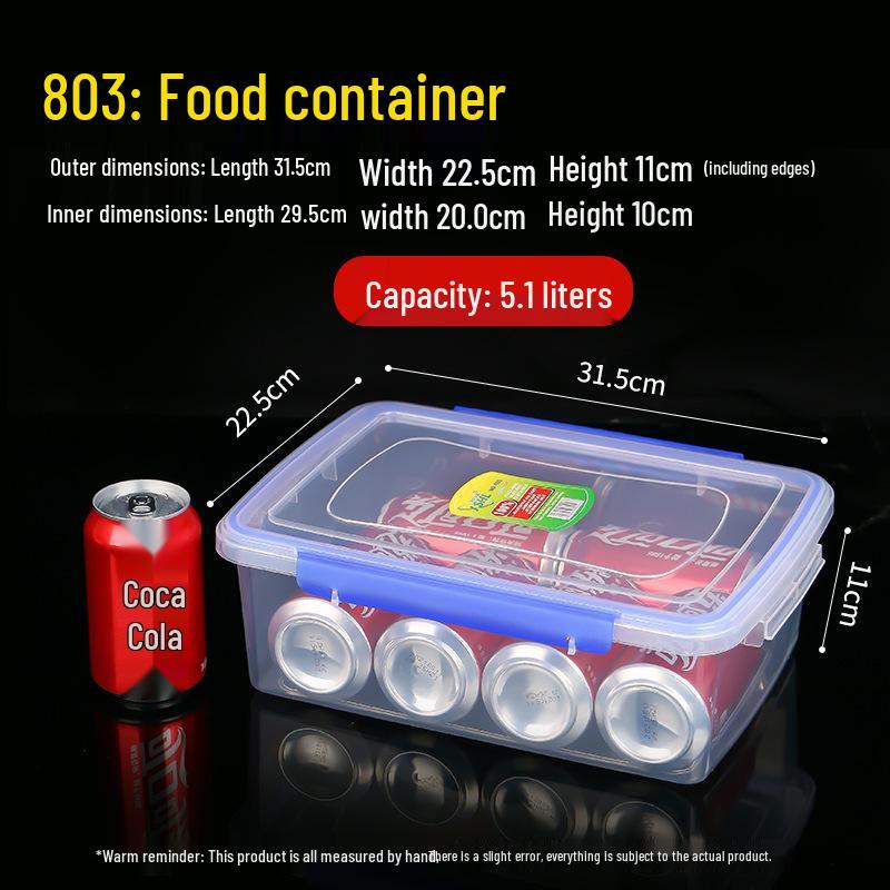 Clear Plastic Rectangular Food Storage Box with Sealed Lid for Refrigerator