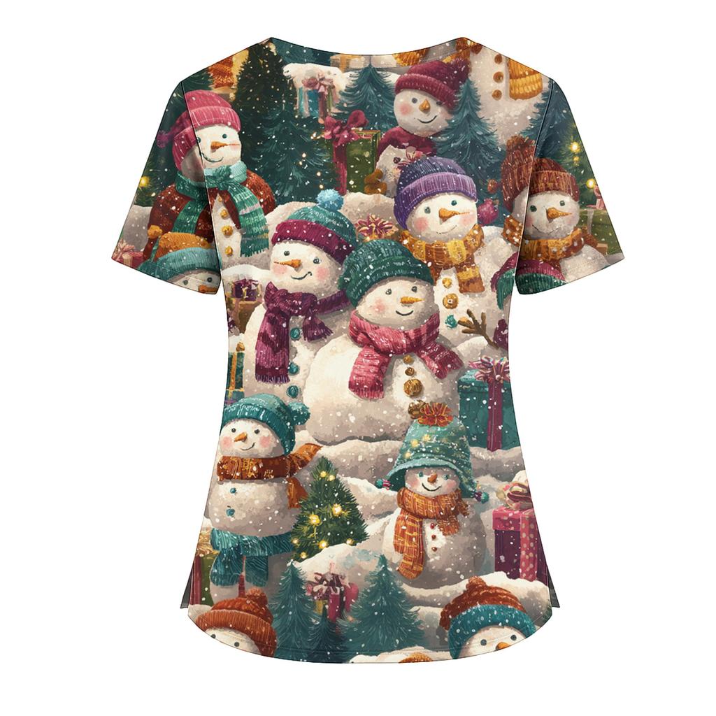 Women's Fashion V-Neck Short Sleeve Overalls With Pockets Print Tops Clothes