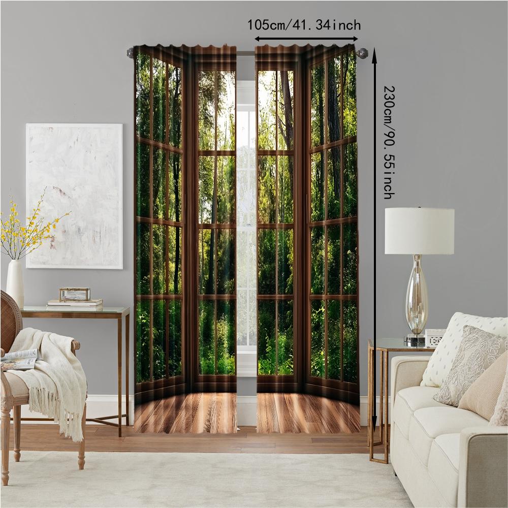 2Pcs Forest Scenery Printed Window Curtains Rod Pocket Decorative Window Drapes Window Treatments For Bedroom Living Room Home