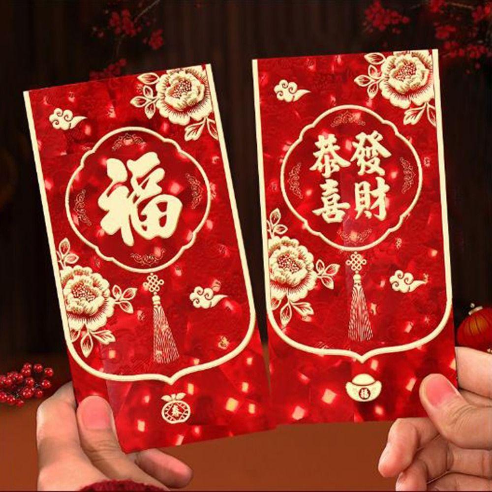 6Pcs Chinese Style 2026 Horse Year Red Envelope Traditional Bless Words Spring Festival Envelopes Large Capacity Paper