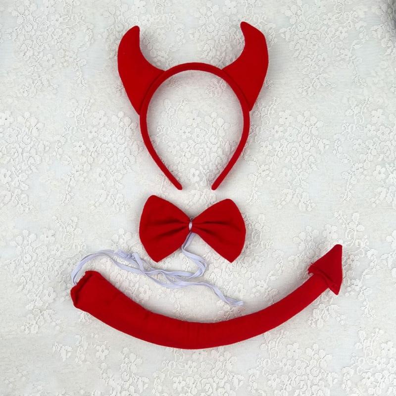 Halloween Cow Costume Animal Dress up Set Includes Cow Horn Headband, Tail, Bowtie for Kid Girl Halloween Cosplay Party