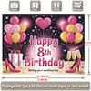 2D Happy 8th Birthday Backdrop for Girl's Glitter Party Photoshoot