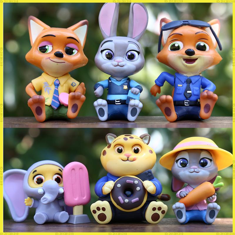 Zootopia Q Version Anime Figure Collectible Doll Nick Judy Clawhauser Elephant Desktop Ornament Cake Topper Kids Toy