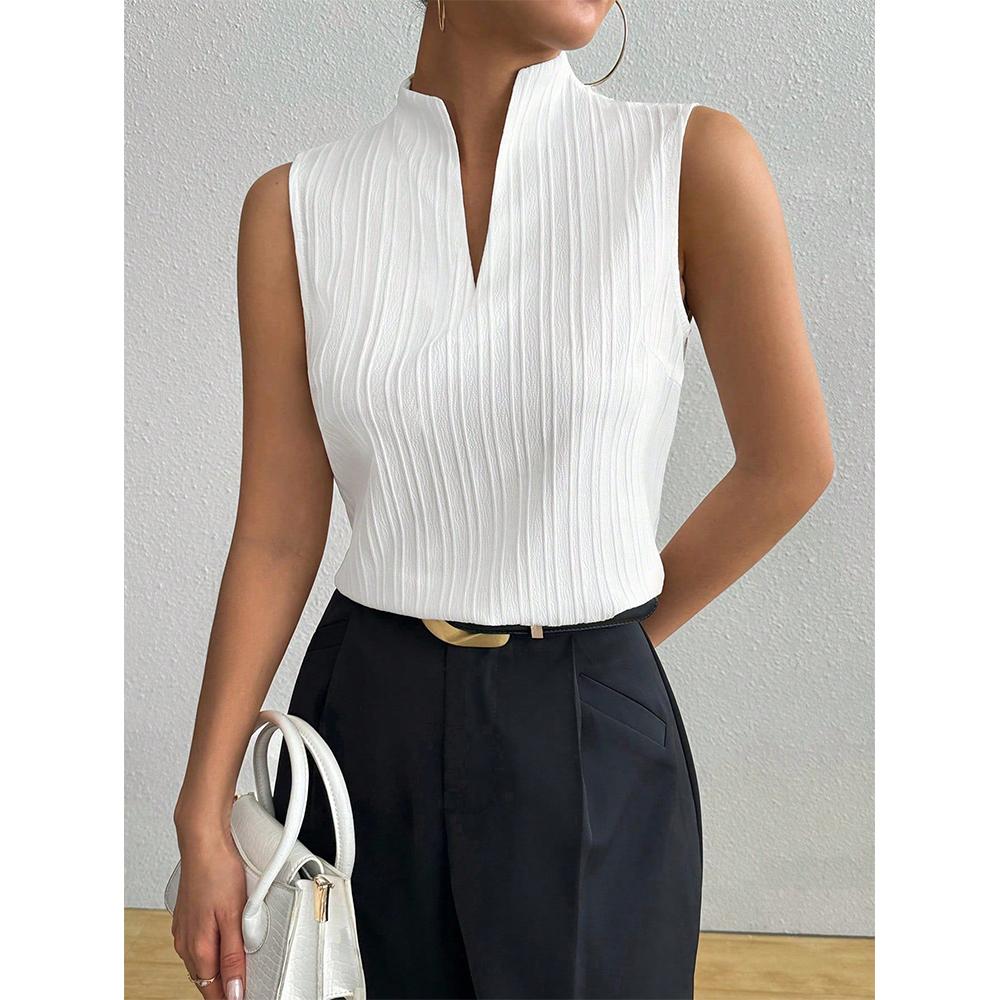 Women's Work Outfits V Neck Sleeveless Blouses Summer Casual Tank Tops Business Office Dressy Striped Shirts