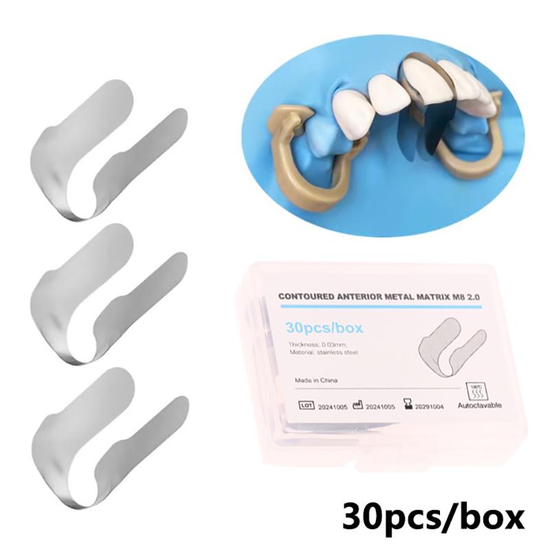 30Pcs/Box Dental Matrix Bands Anterior Transparent Matrix Strip 0.03Mm Metal Matrices Sectional Contoured Matrix System
