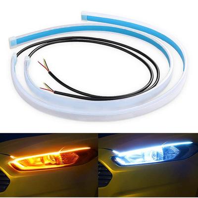 2Pcs 30cm Car DRL Flexible Waterproof Headlight LED Strip Universal Auto Headlights Turn Signal Yellow Brake Flow Lights