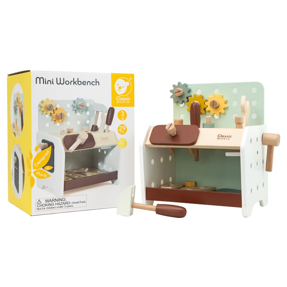 Carpenter Pretend Tool Set Carpenter Toy Workbench Tool Bench Workbench Hammer Toy Montessori 3 Years Old Classic World Mini Workbench (CL50568)