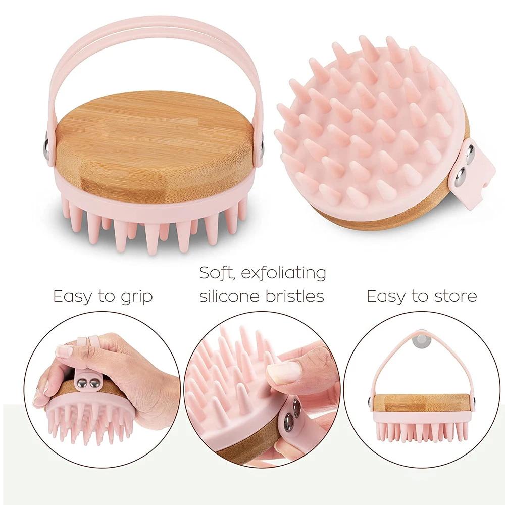 New Scalp Massager Shampoo Brush Wooden Wet and Dry Hair Scalp Care Brush Shower Brush Scalp Scrubber Exfoliator Body Massager