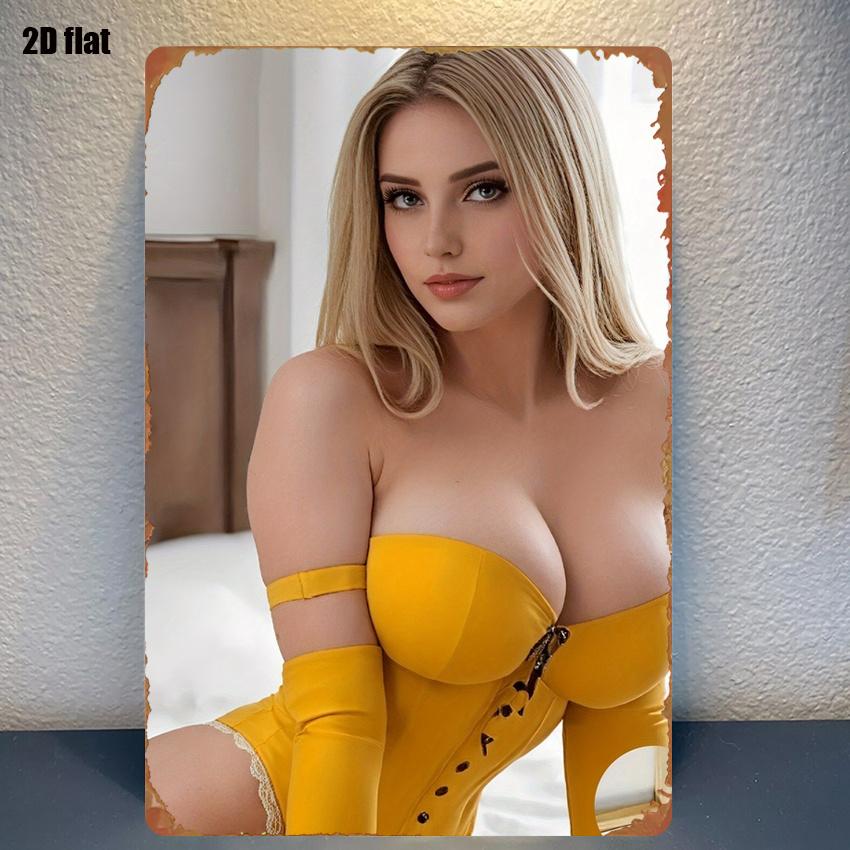 

Vintage D Flat Blonde Woman in Yellow Corset Outfit Tin Sign Retro Bedroom Portrait Metal Wall Art Decor for Bedroom Boudoir 20x30cm（7.8x11.8inch）